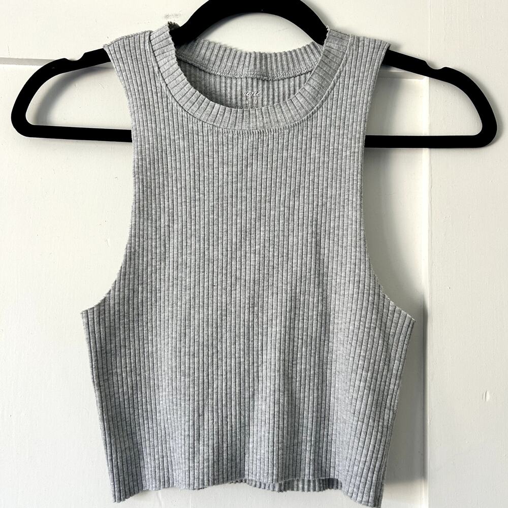Aerie ribbed basic gray high neck tank